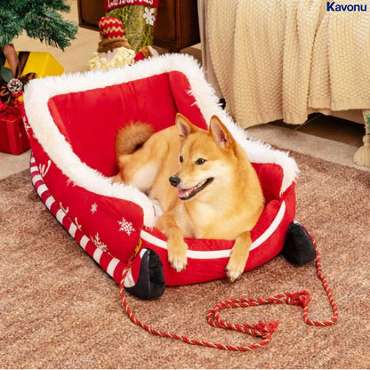 Kavonu™ - Festive Plush Christmas Sleigh Cozy Dog Bed