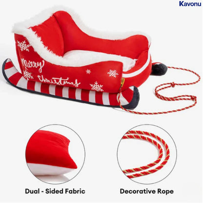Kavonu™ - Festive Plush Christmas Sleigh Cozy Dog Bed