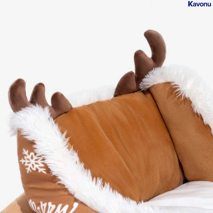 Kavonu™ - Festive Plush Christmas Sleigh Cozy Dog Bed