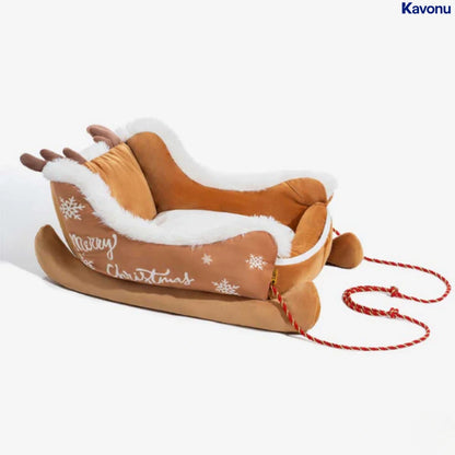 Kavonu™ - Festive Plush Christmas Sleigh Cozy Dog Bed